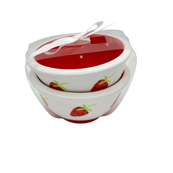 Terramoto Summer Strawberry Ceramic Dessert Prep Bowl Set of 2 NEW - Picture 4 of 9